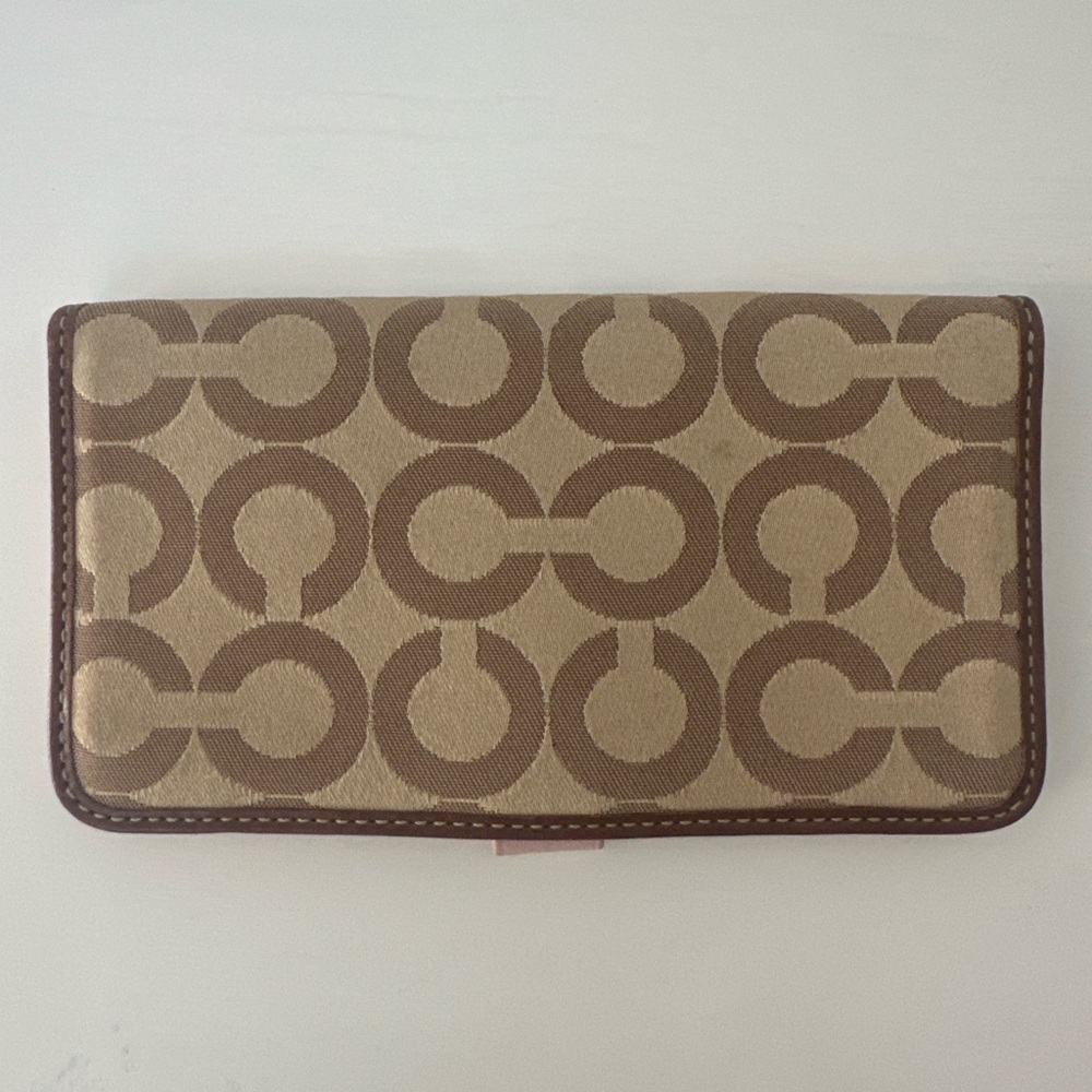 Vintage Coach Y2K Signature Checkbook Holder Phone Case Wallet Tan Pink Leather